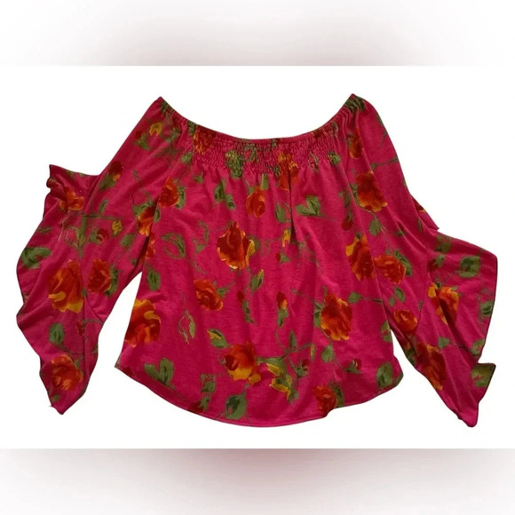 NWT And The Why Pink Floral Off Shoulder Flowy 3/4 Sleeve Blouse Size Small - Picture 7 of 14